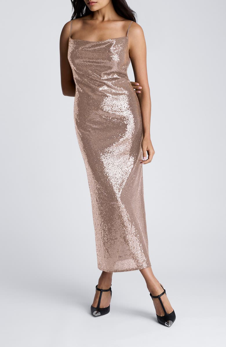 Kenneth Cole Sequin Cowl Neck Midi Slipdress, Main, color, Rose Shimmer