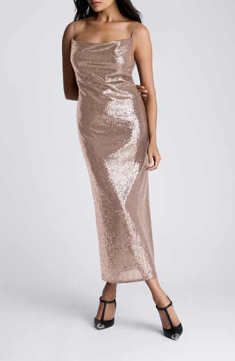 Kenneth Cole Sequin Cowl Neck Midi Slipdress