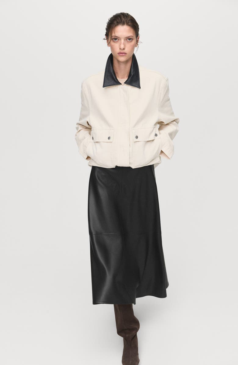 MANGO Paris Faux Leather A-Line Midi Skirt, Alternate, color, Black