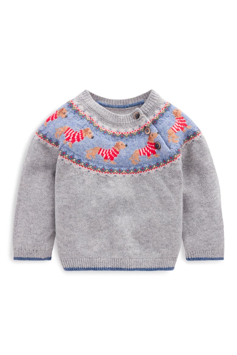 Kids' Intarsia Yoke Sweater, Main, color, GREY MARL PUPPY