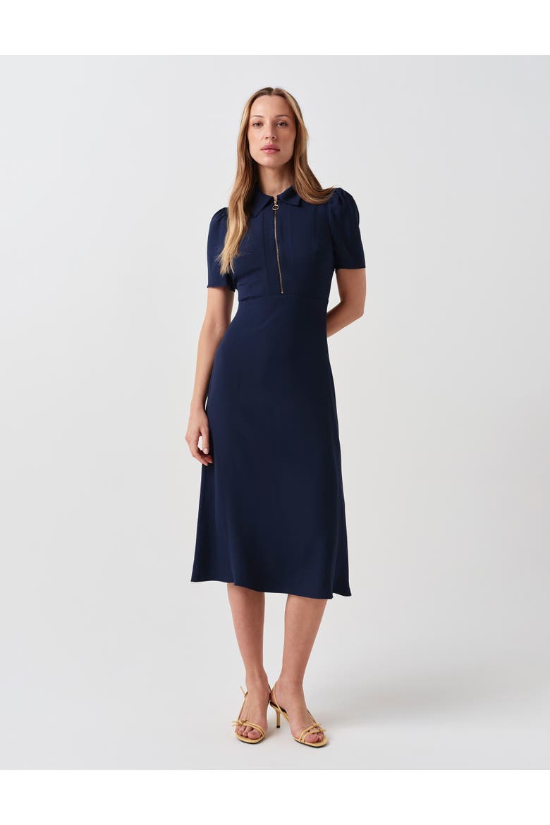 Haisley Collared Zip Front Midi Dress, Main, color, Navy