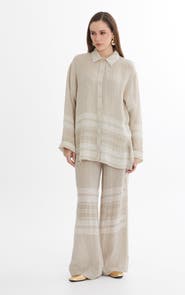 Gizia Beige Trim Detail Linen Shirt
