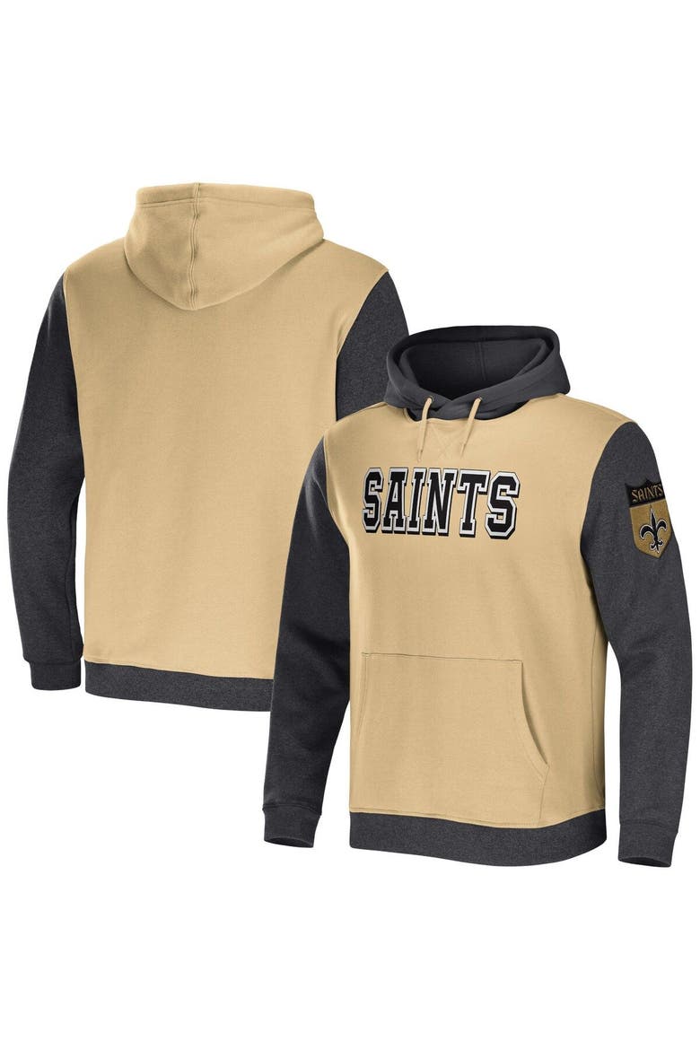 Men's NFL x Darius Rucker Collection by Fanatics Gold/Charcoal New Orleans Saints Colorblock Pullover Hoodie, Main, color, Gold