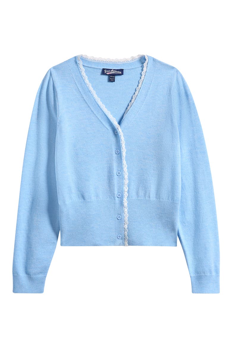 Kids' Lace Trim Cardigan, Main, color, LIGHT BLUE
