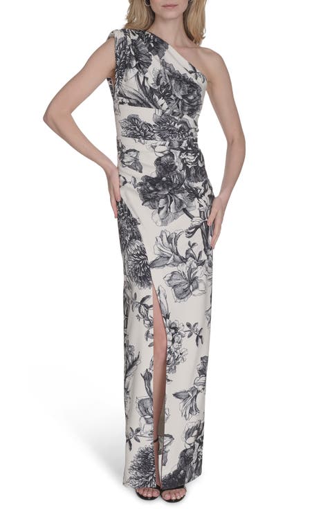 Laguna Floral One-Shoulder Sheath Gown
