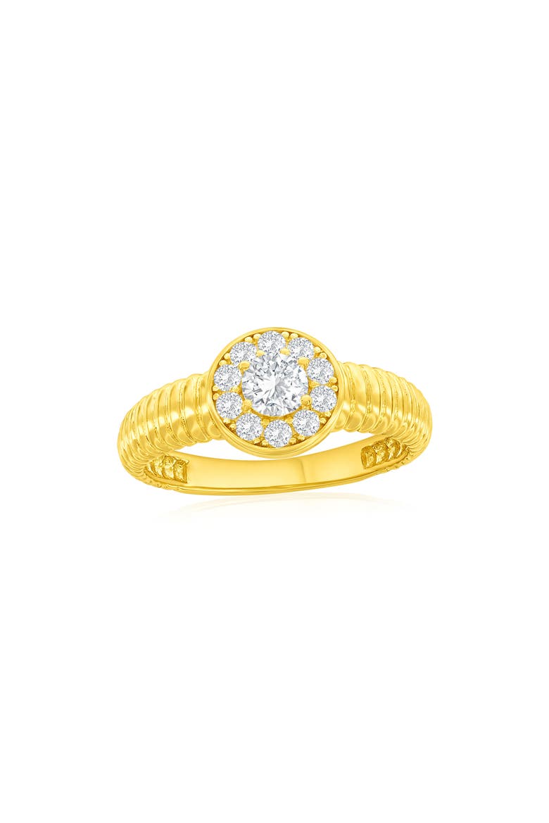 Round Halo Cubic Zirconia Ribbed Ring, Main, color, GOLD