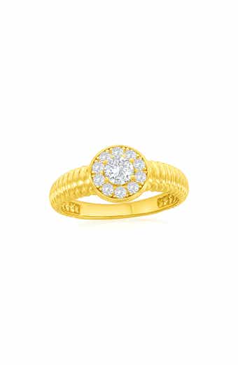 Round Halo Cubic Zirconia Ribbed Ring