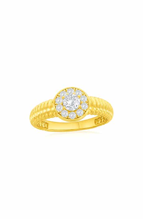 Round Halo Cubic Zirconia Ribbed Ring