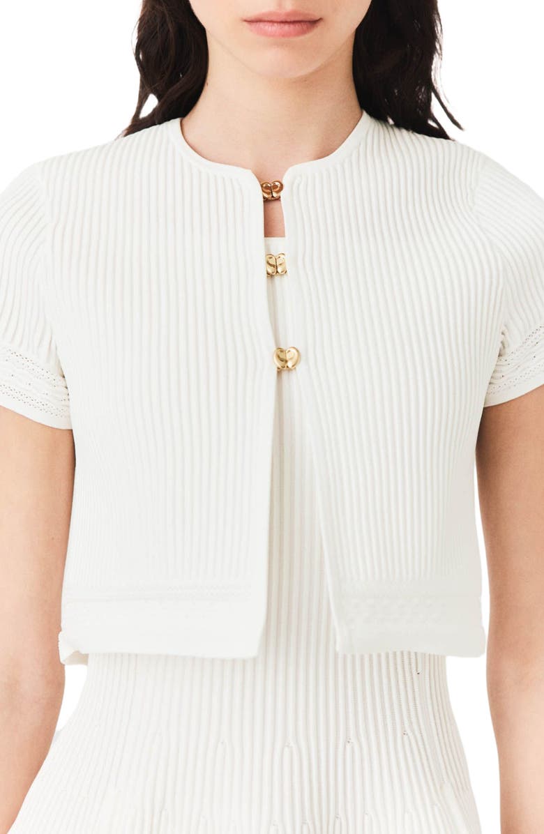 maje Short-sleeved cardigan, Alternate, color, White