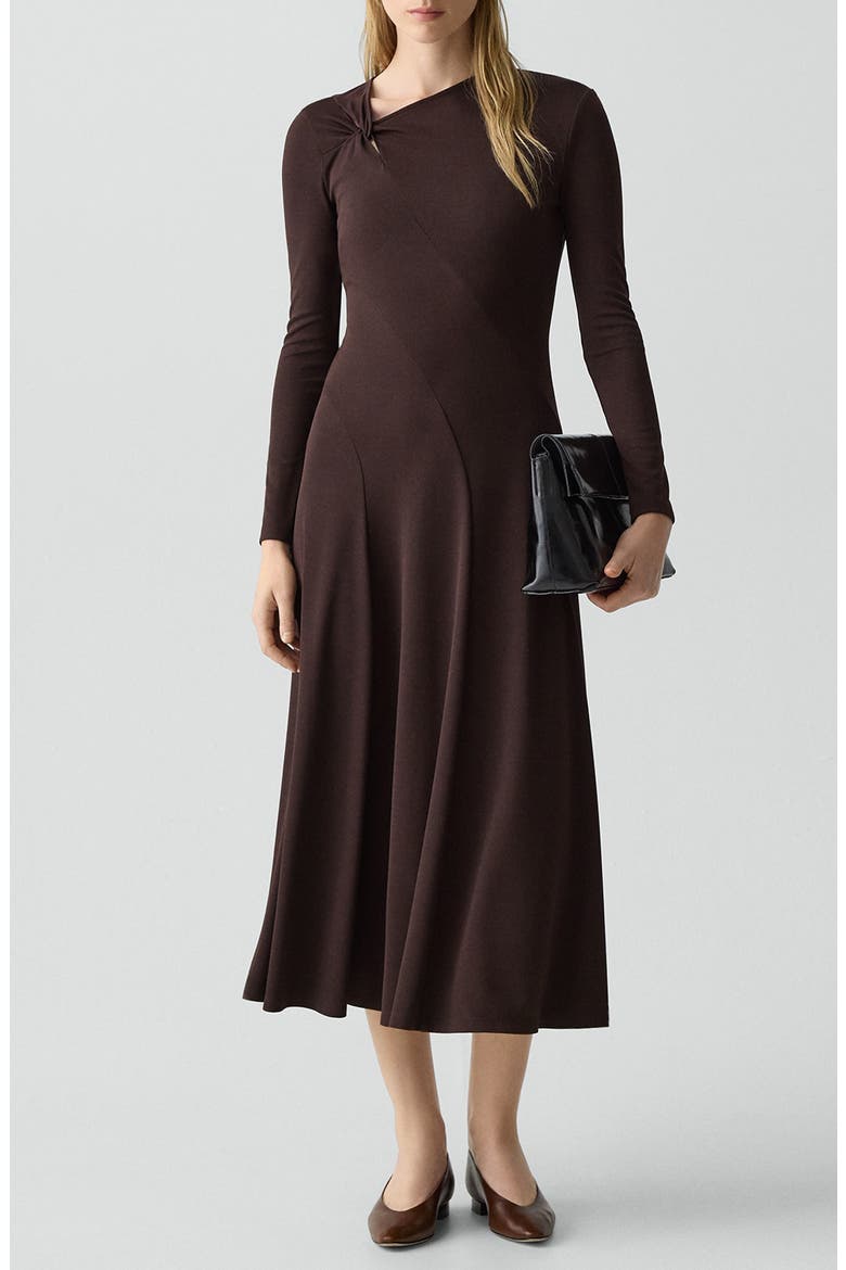 Long Sleeve A-Line Midi Dress, Main, color, CACAO