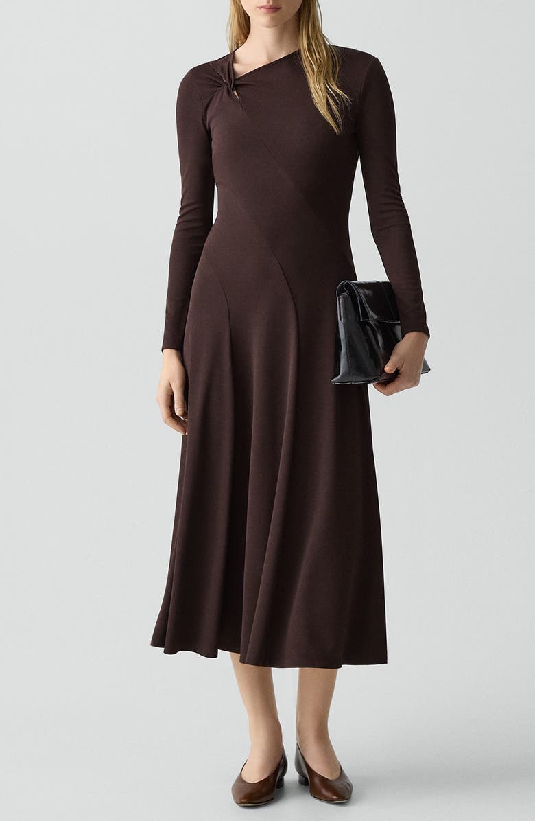 Theory Long Sleeve A-Line Midi Dress, Main, color, Cacao