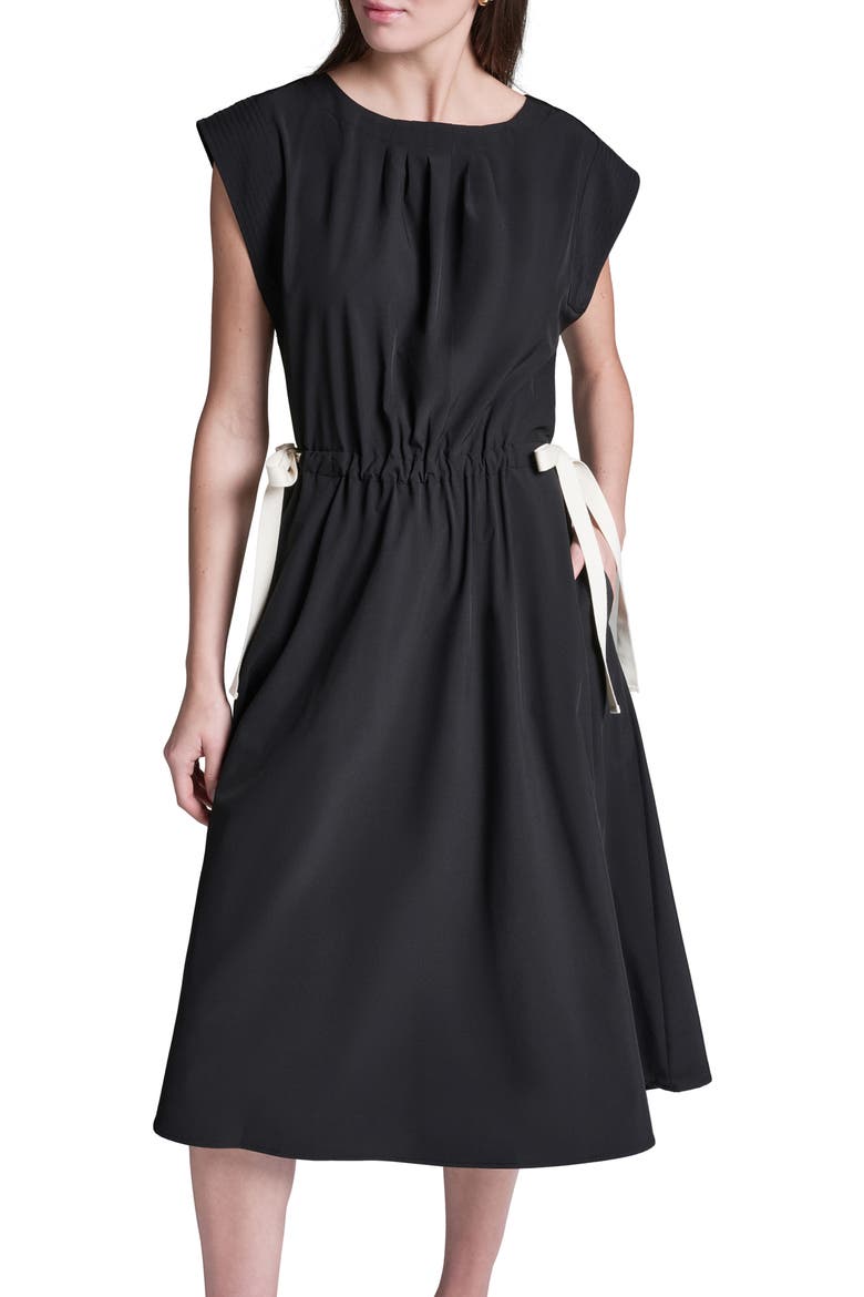 Bow Crepe Midi Dress, Alternate, color, BLACK