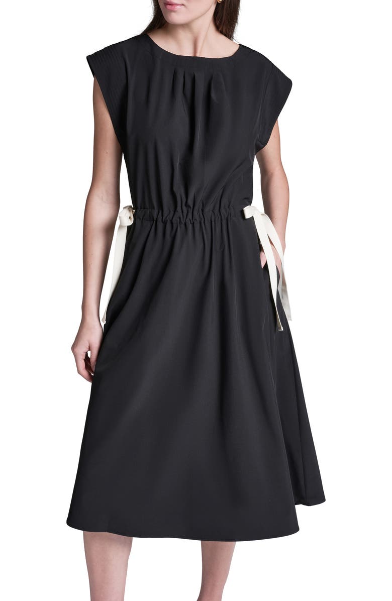 BCBG Bow Crepe Midi Dress, Alternate, color, Black