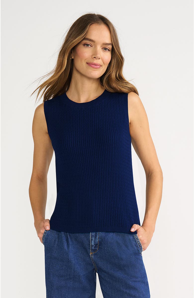Lands' End Fine Gauge Baby Cable Crew Neck Sleeveless Sweater, Main, color, 