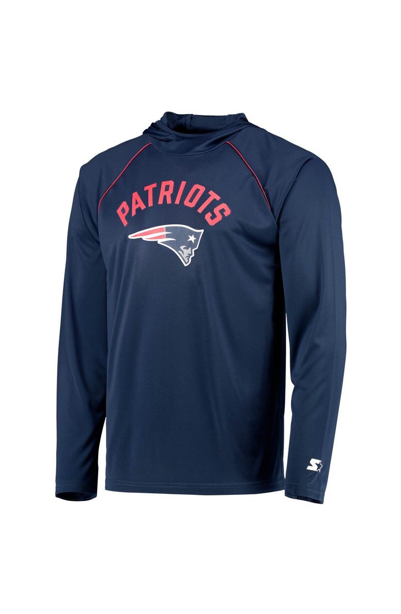 STARTER Men's Starter Navy New England Patriots Raglan Long Sleeve Hoodie T-Shirt, Alternate, color, Navy