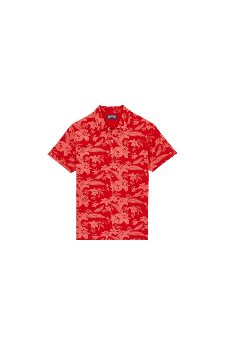 Vilebrequin Men's Printed Lightening Flower Cotton Polo, Alternate, color, Coquelicot