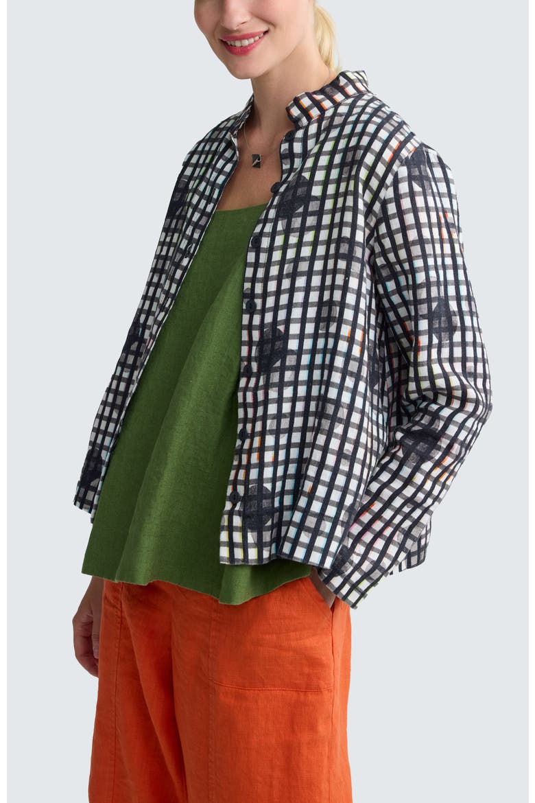 Mireya Linen Stand Collar Shirt, Alternate, color, Neon Black