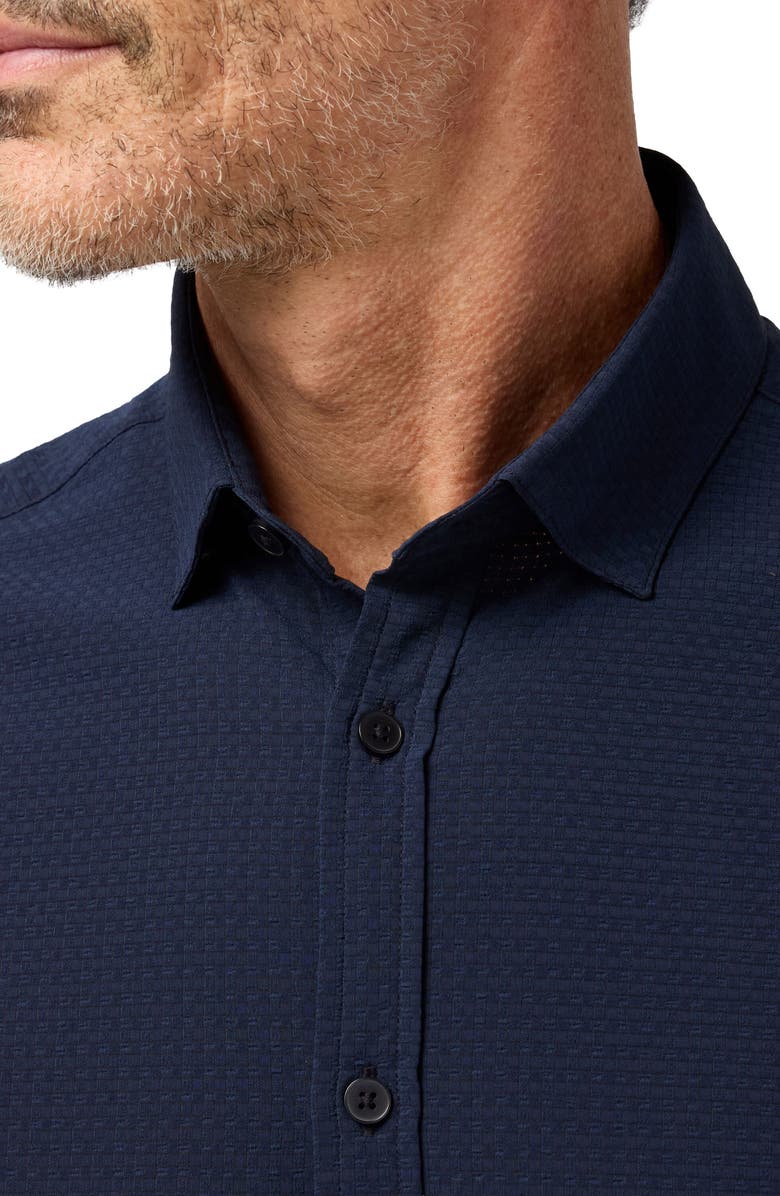 Mizzen+Main Porter Trim Fit Short Sleeve Performance Button-Up Shirt, Alternate, color, Navy