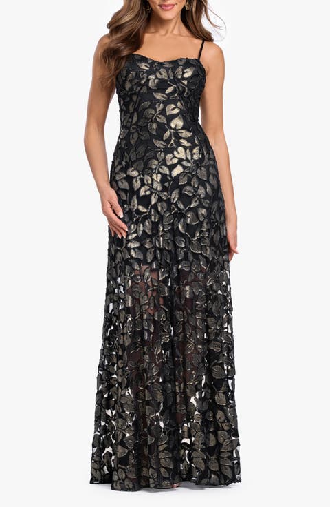 Metallic Leaf Burnout Gown