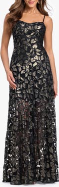 Betsy & Adam Metallic Leaf Burnout Gown