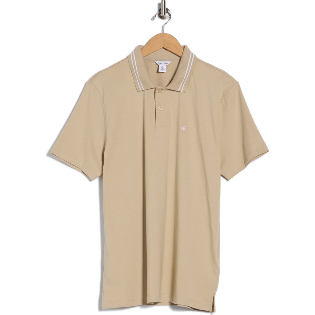 Calvin Klein Tipped Knit Polo In Neutral