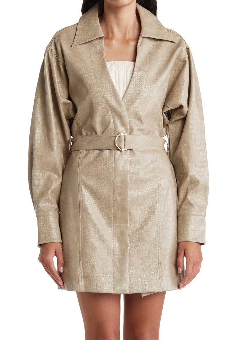 Ashton Snakeskin Embossed Faux Leather Dress, Alternate, color, FOG