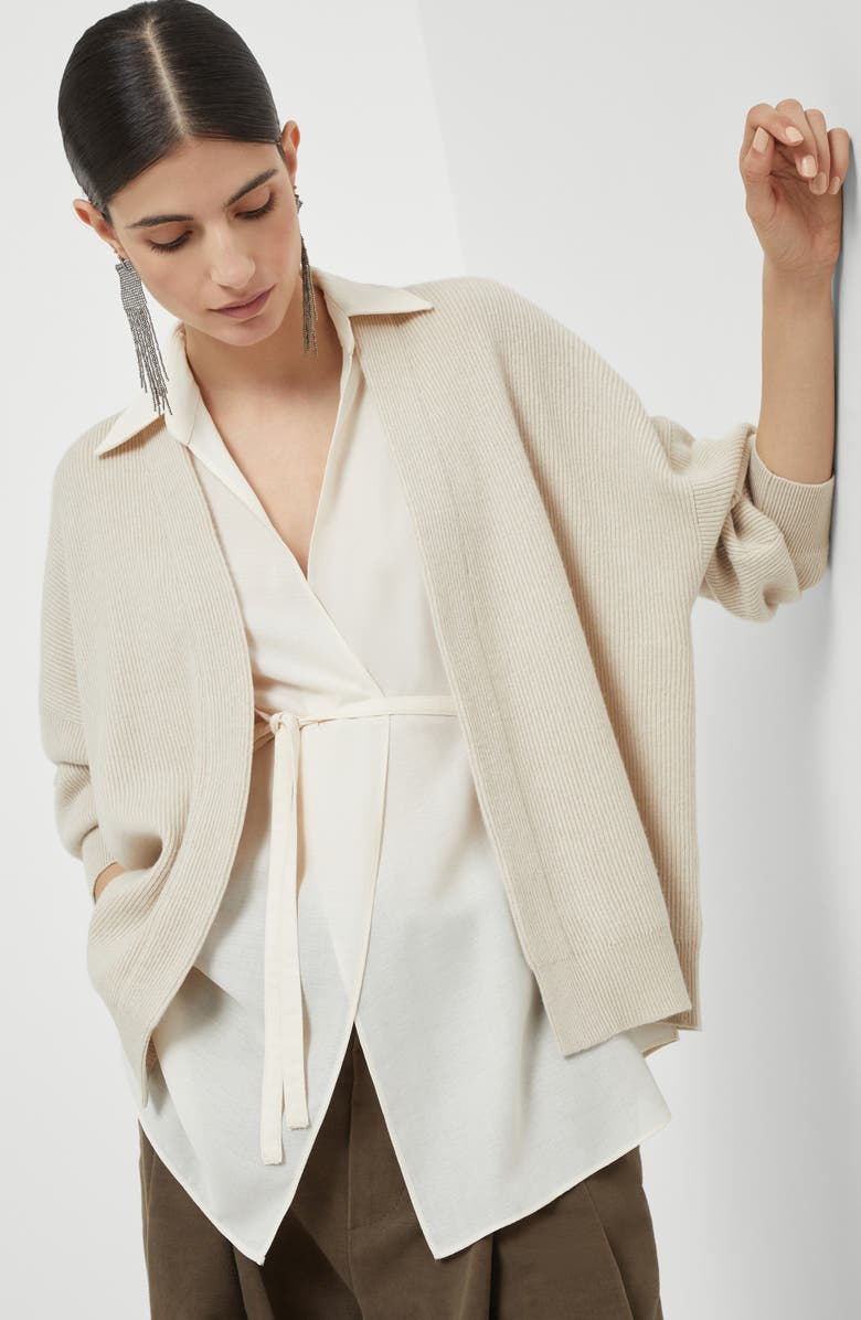 Brunello Cucinelli Cashmere cardigan with blouse, Alternate, color, Beige