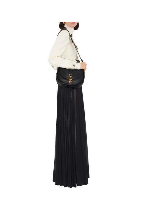 Burberry Bar Pleated Maxi Skirt With Belt In Black