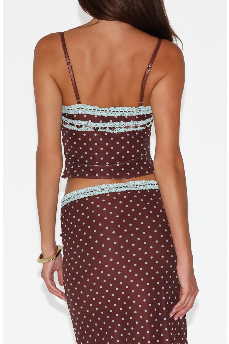 Amara Lace Crop Camisole, Alternate, color, BROWN/ BLUE POLKA DOT