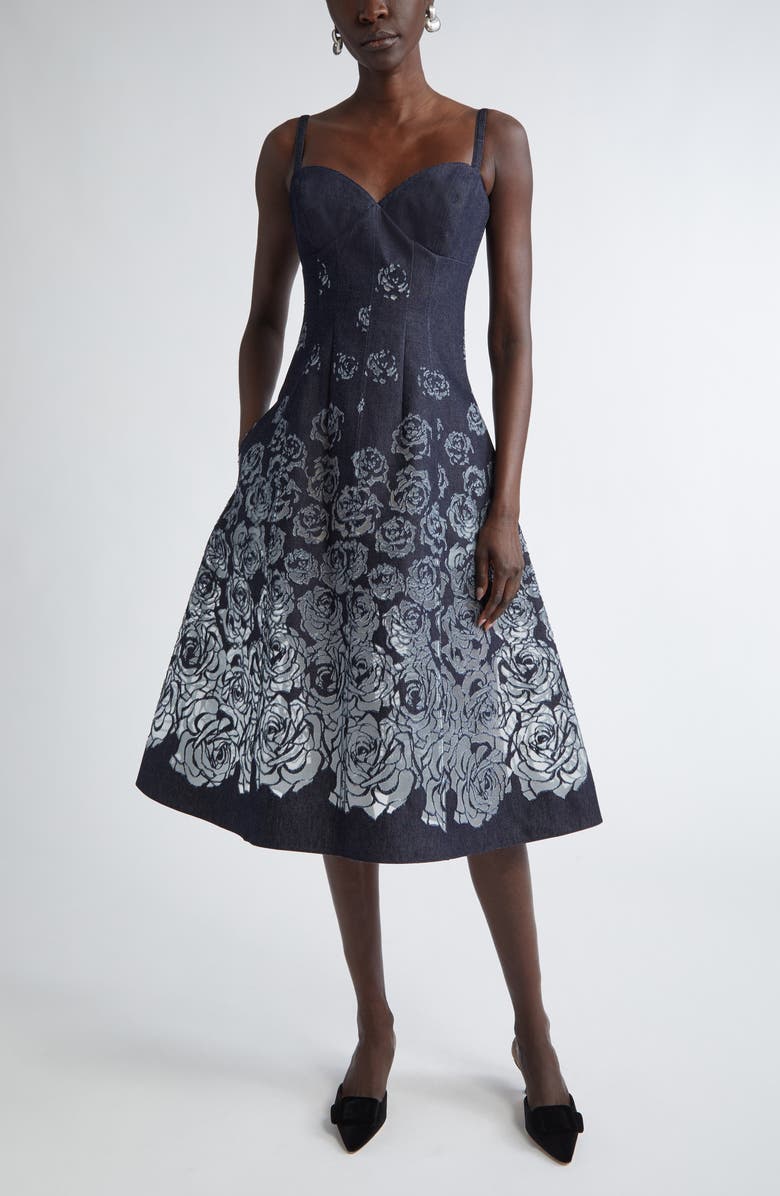 Oscar de la Renta Devoré Rose Denim Dress, Main, color, 