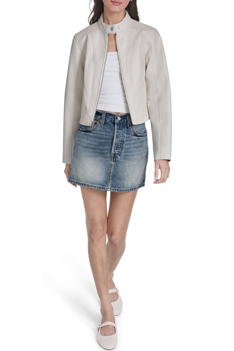 Faux Leather Racer Jacket, Alternate, color, OYSTER