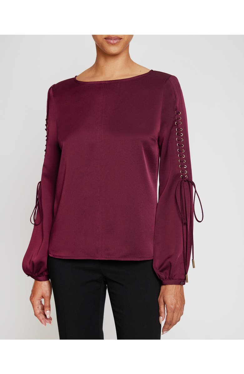 Santorelli LIVI Long Sleeve Top with Grommet Detail in Smooth Crepe, Main, color, Sangria