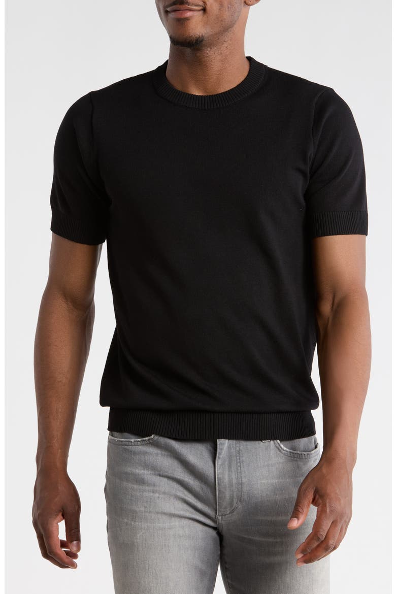 Short Sleeve Knit Sweater, Main, color, BLACK