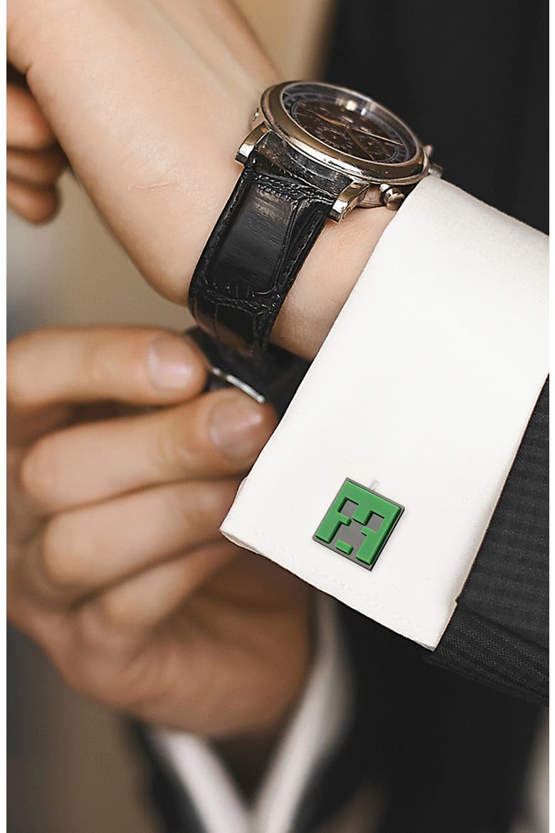 Minecraft Creeper Cuff Links, Alternate, color, GREEN