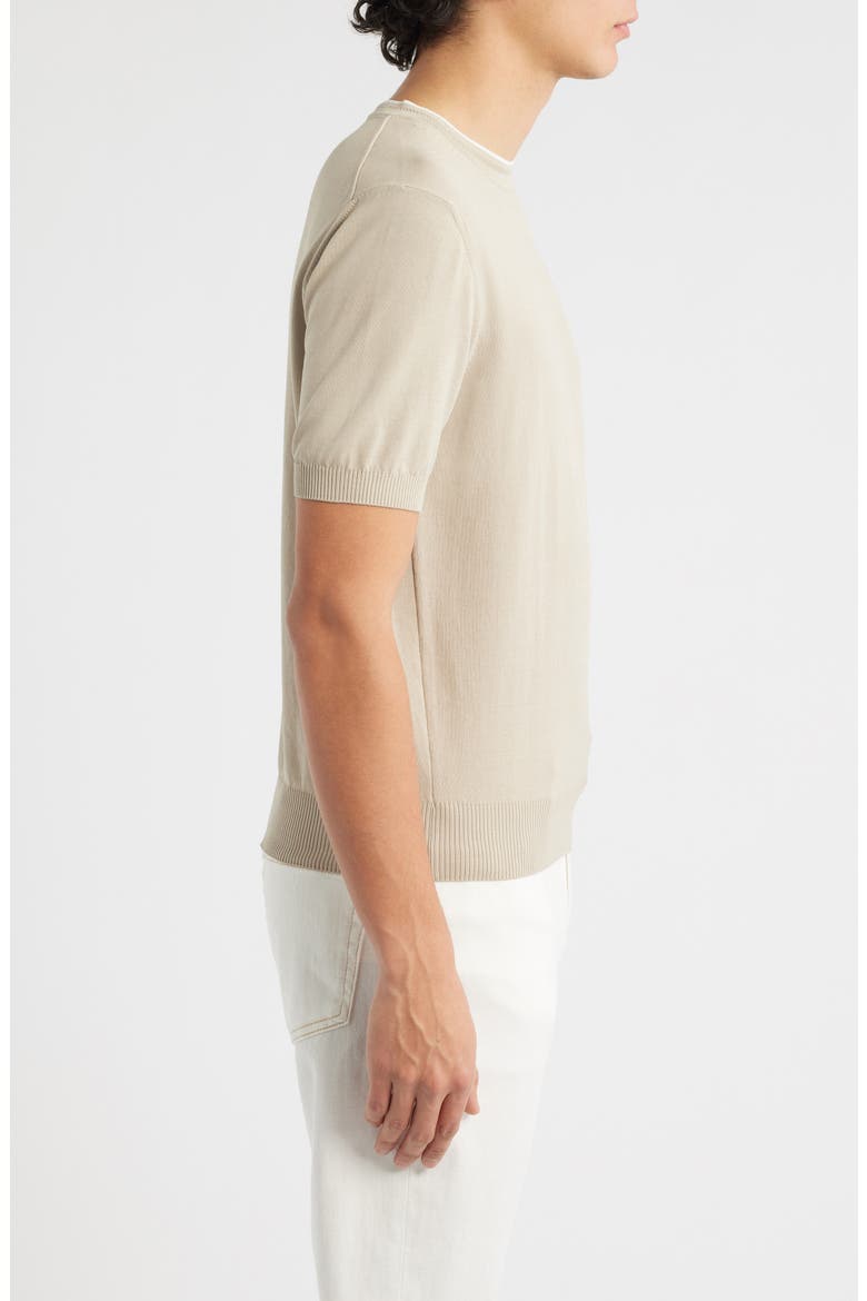 Short Sleeve Cotton Crewneck Sweater, Alternate, color, BEIGE