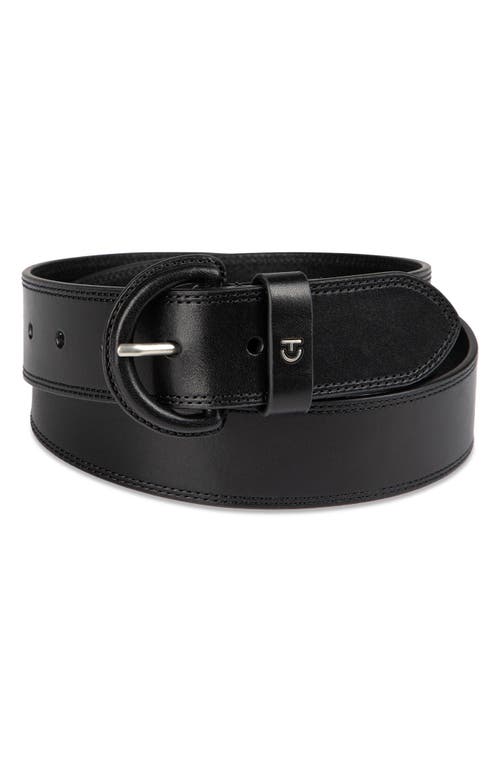 Cole Haan Covered Buckle Leather Belt In Black