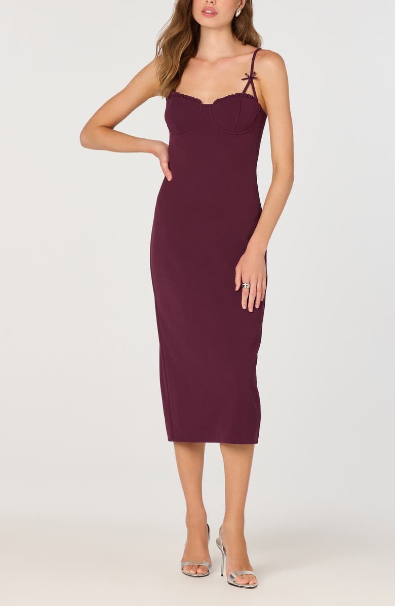 ASTR the Label Bow Strap Midi Dress, Alternate, color, Burgundy