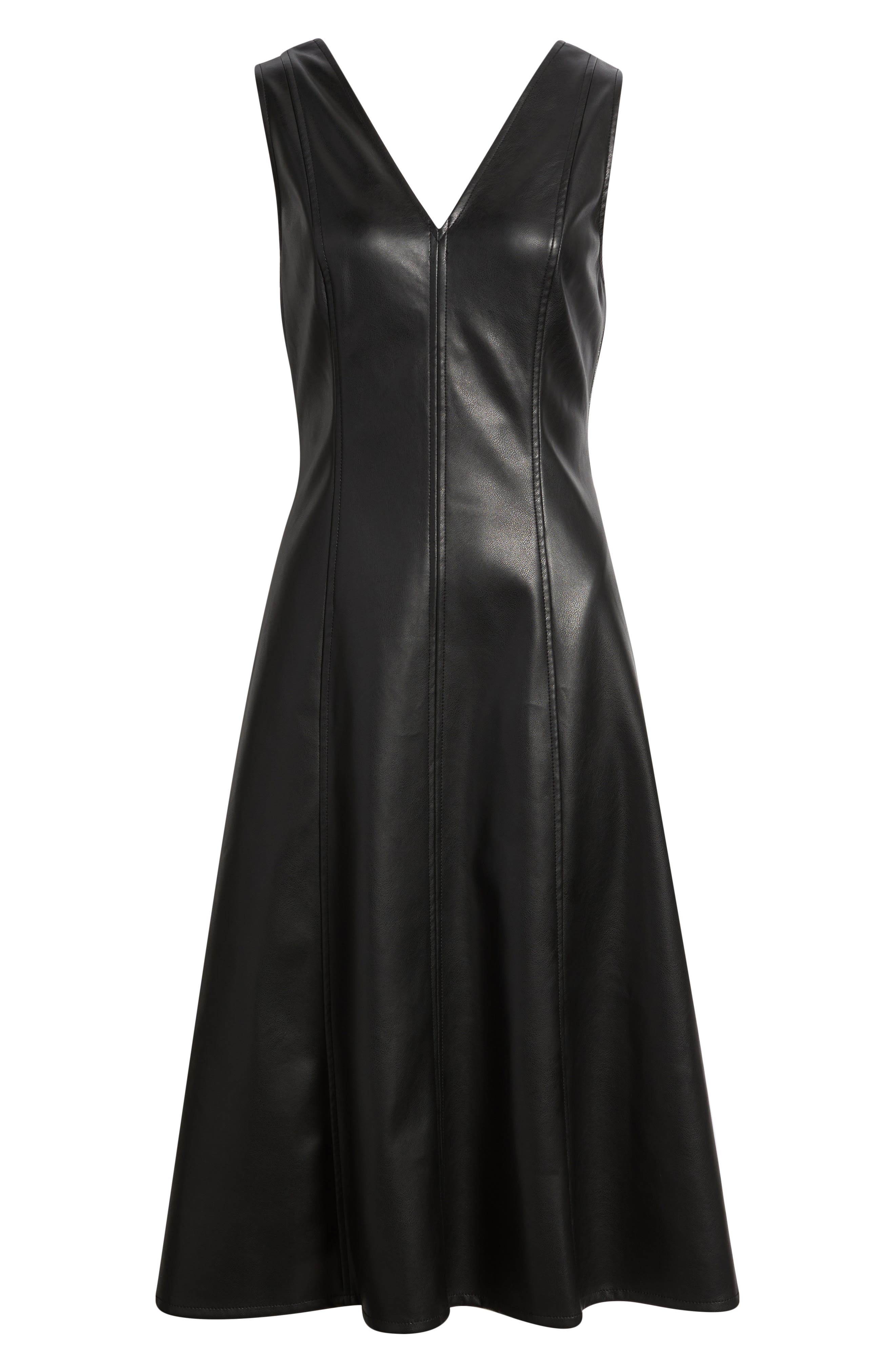 v neck leather dress Maggy London Women's V-Neck Faux Fit & Flare Midi - Brown Tom ford