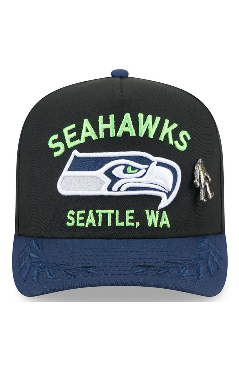 New Era Men's New Era Black/College Navy Seattle Seahawks 2025 NFL Draft On Stage A-Frame 59FIFTY Fitted Hat, Alternate, color, 