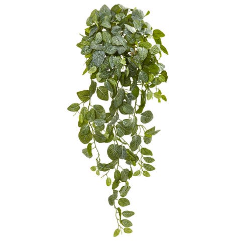 36-in Fittonia Hanging Bush Artificial Plant (Set of 2) (Real Touch)