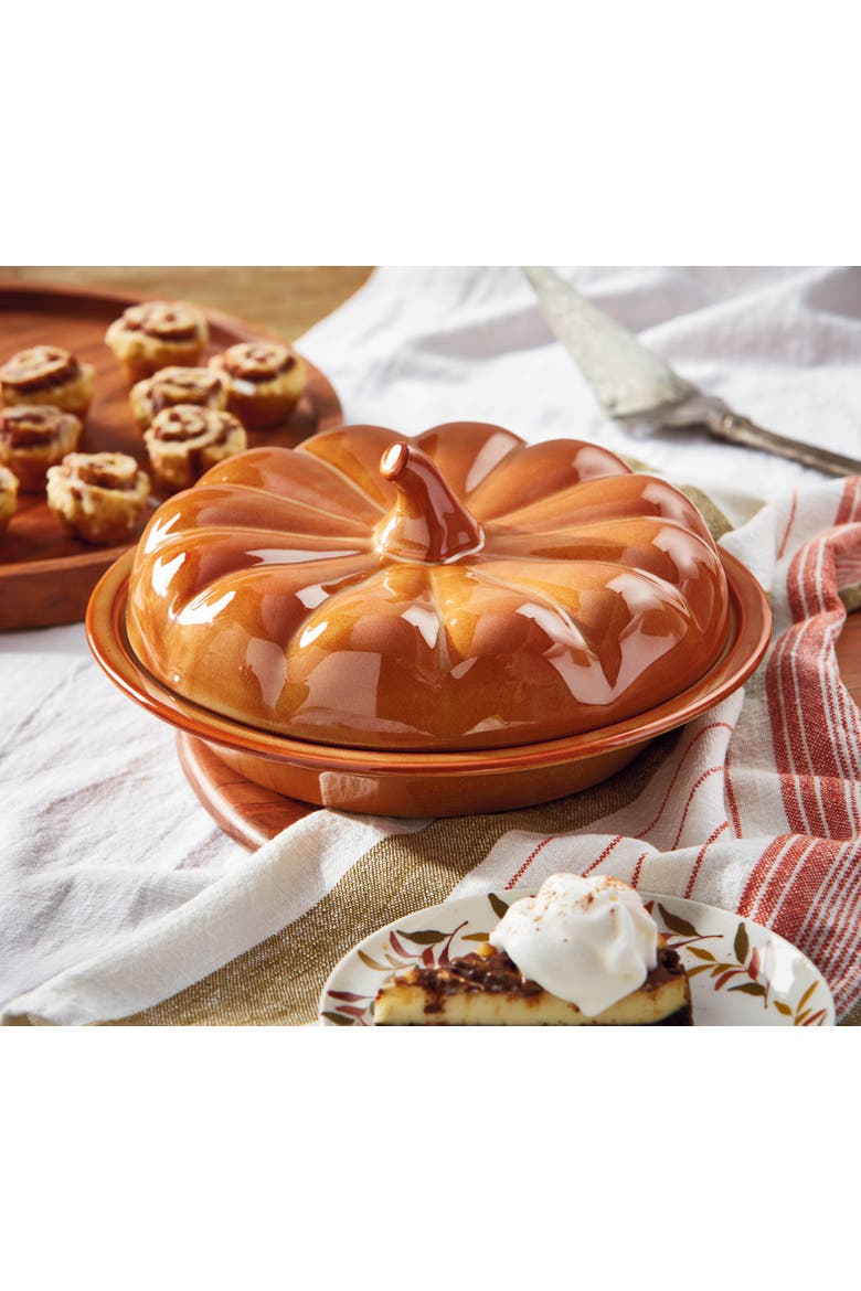 Pumpkin Pie Dish with Lid Ceramic Baking Dish Burnt Sienna, Alternate, color, Orange