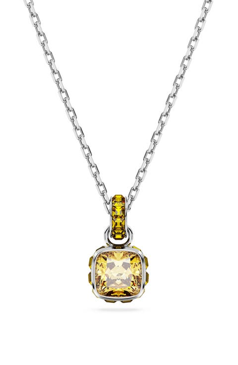 Square Cut Birthstone Crystal Pendant Necklace