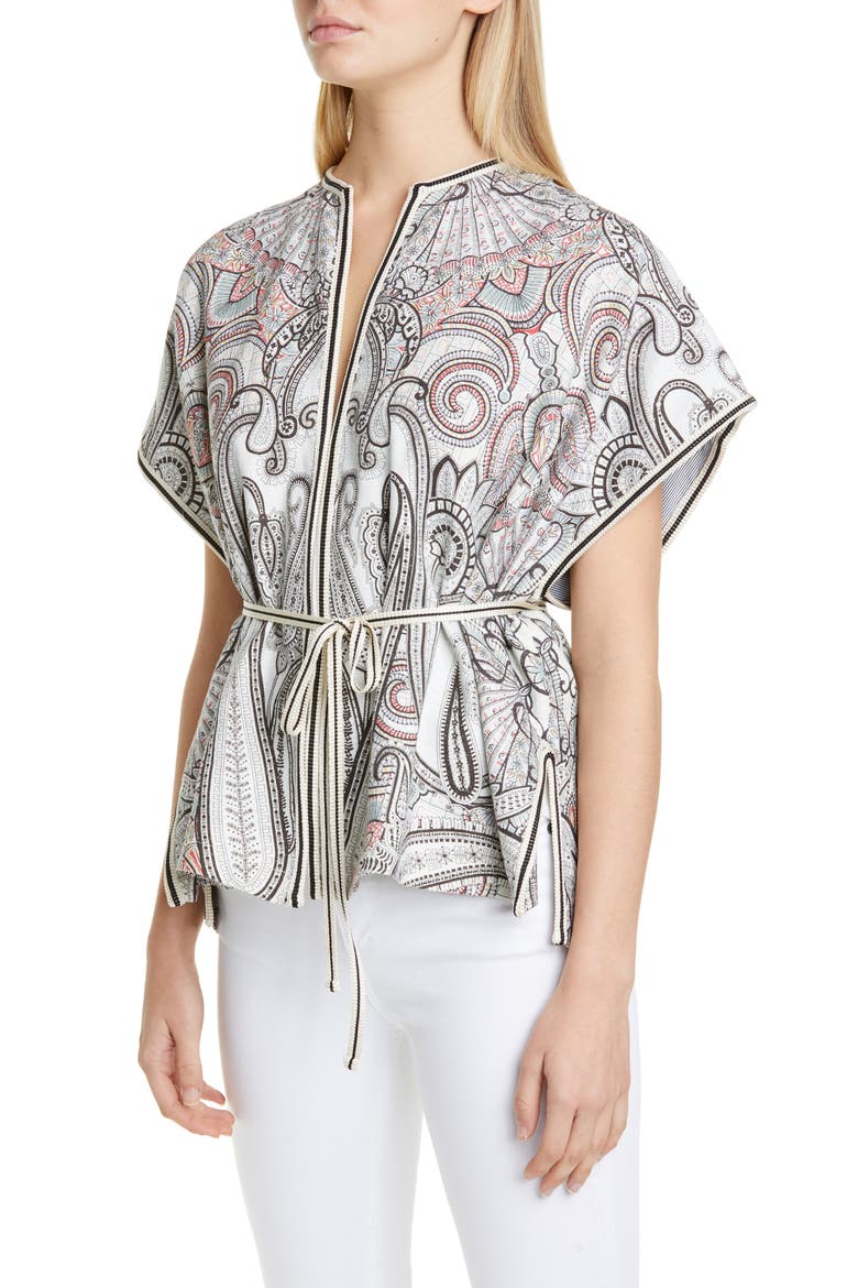 Belted Reversible Cap Sleeve Jacket, Main, color, WHITE