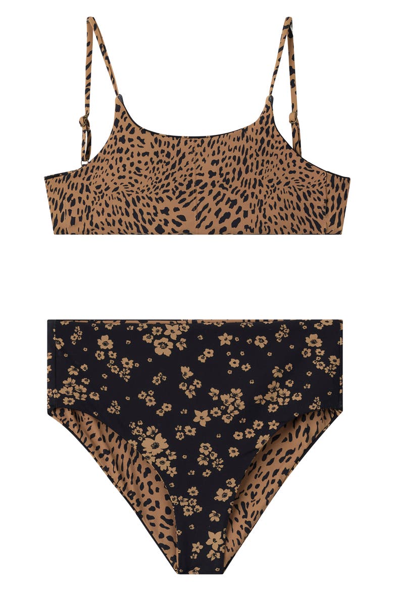 Kids' Maya Floral Two Piece Reversible Swimsuit, Alternate, color, BLACK