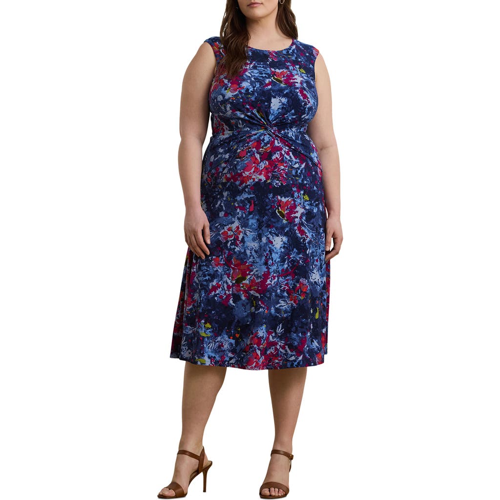 Ralph Lauren Plus Size Print Twist-front Jersey Dress In Blue