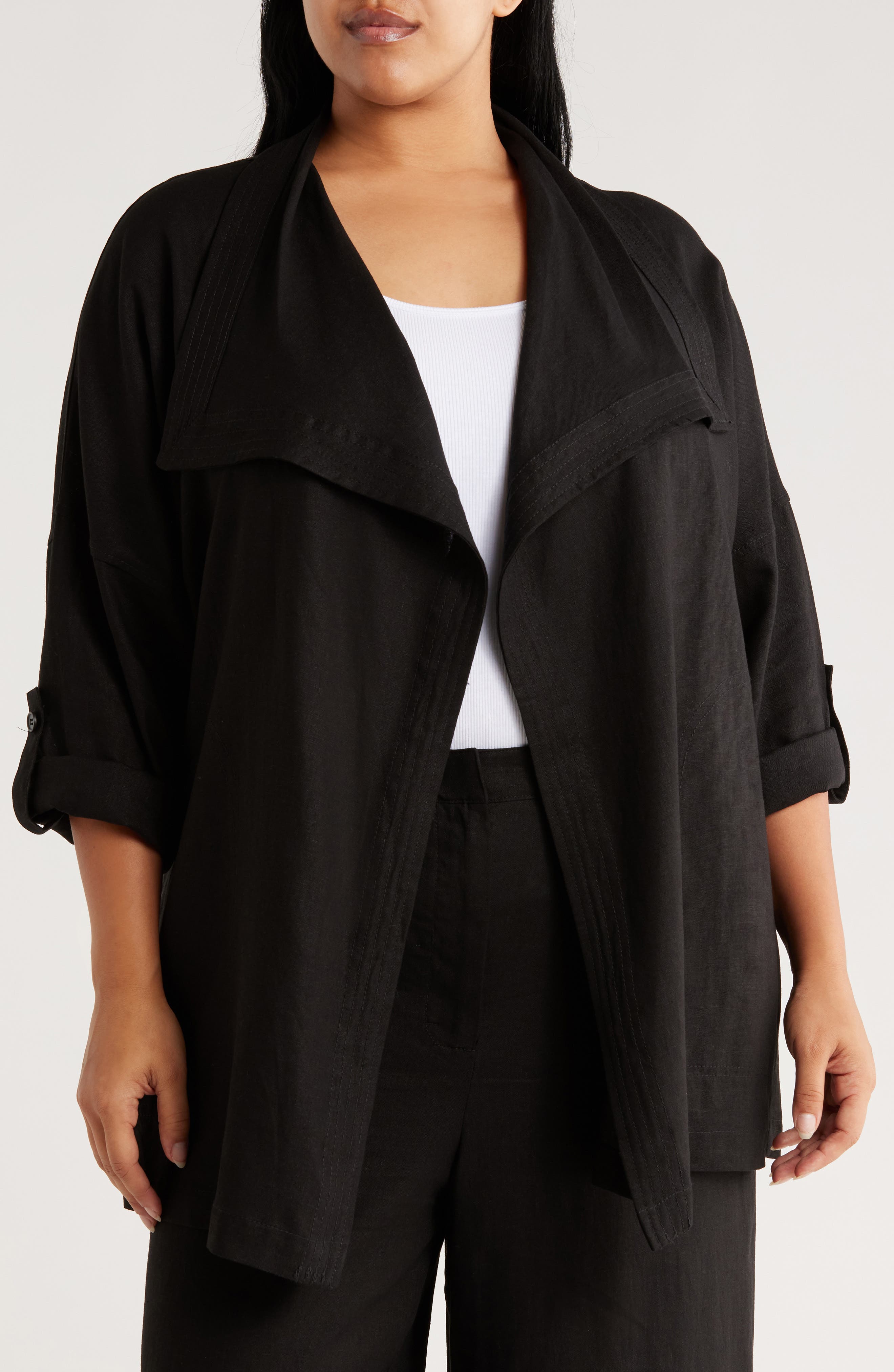 MAX STUDIO Draped Collar Linen Blend Jacket