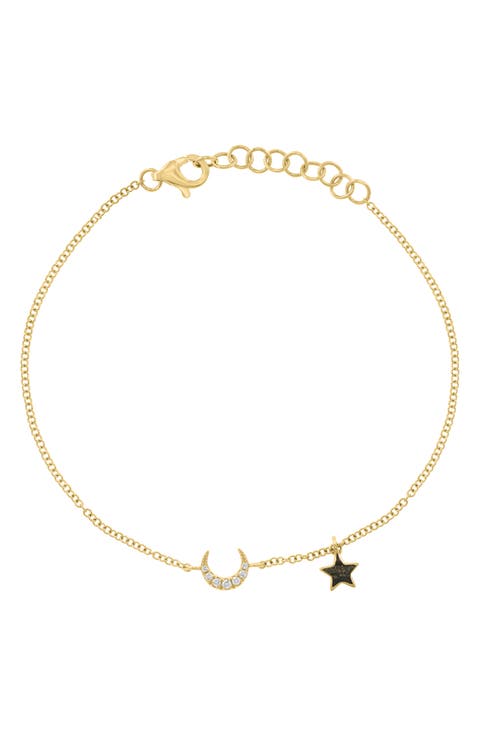 Diamond Crescent Moon & Enamel Star Charm Bracelet