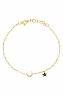 Diamond Crescent Moon & Enamel Star Charm Bracelet