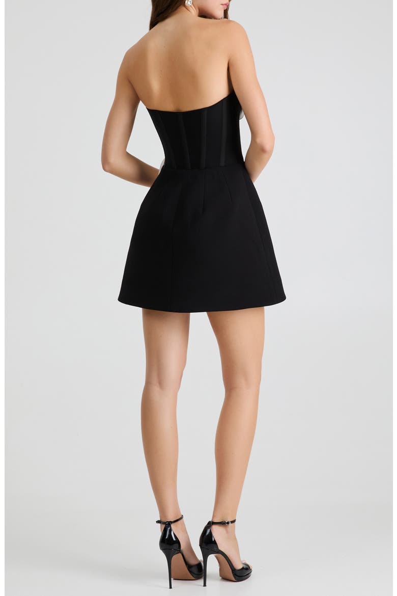 Gia Floral Appliqué Strapless Minidress, Alternate, color, BLACK/ OFF WHITE
