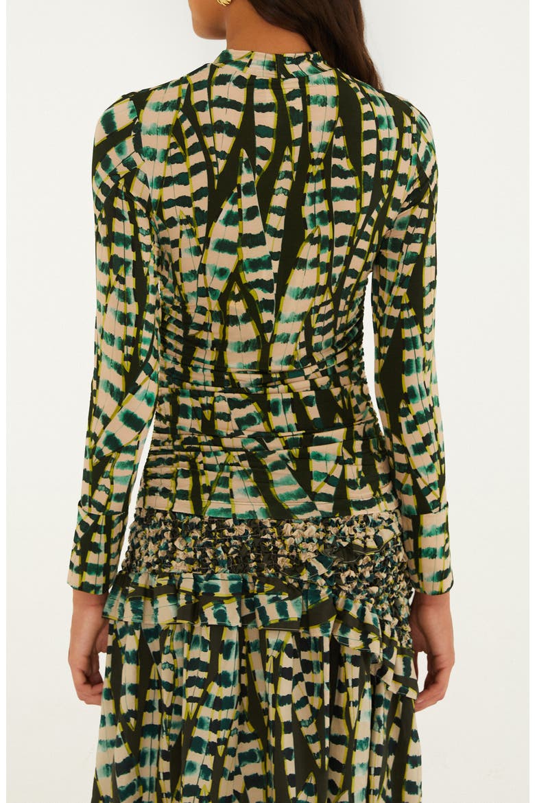 Striped Leaves Smocked Long Sleeve Top, Alternate, color, STRIPED LEAVES MOSS